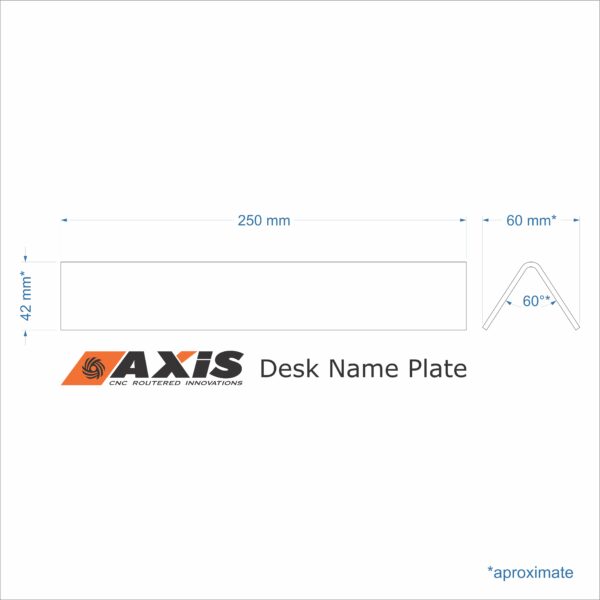 Desk nameplate showing dimensions
