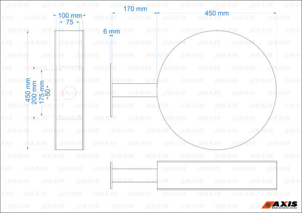 3 views of a lightbox dimensioned